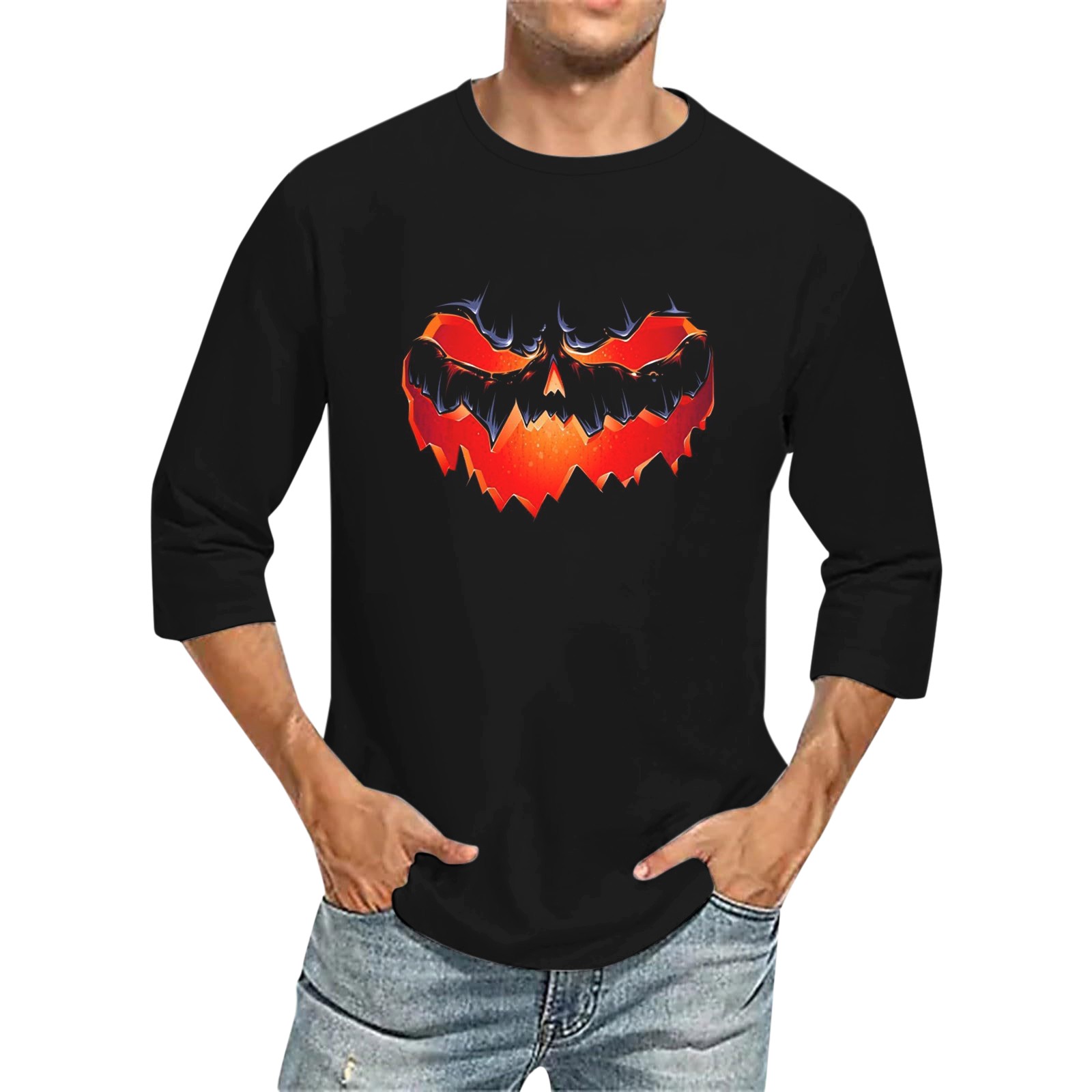 Men's 3D Printed T Shirts 3/4 Sleeve Round Neck Halloween Casual Large Size Tops - Bild 21 von 42